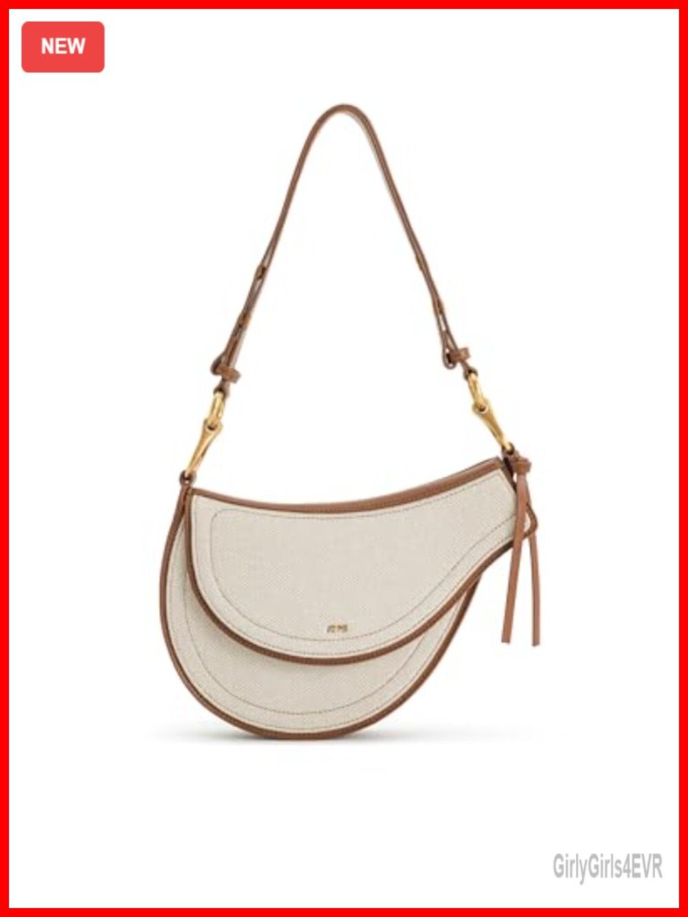 Canvas Crossbody Bag Saddle Style Gold Hardware Adjustable Strap